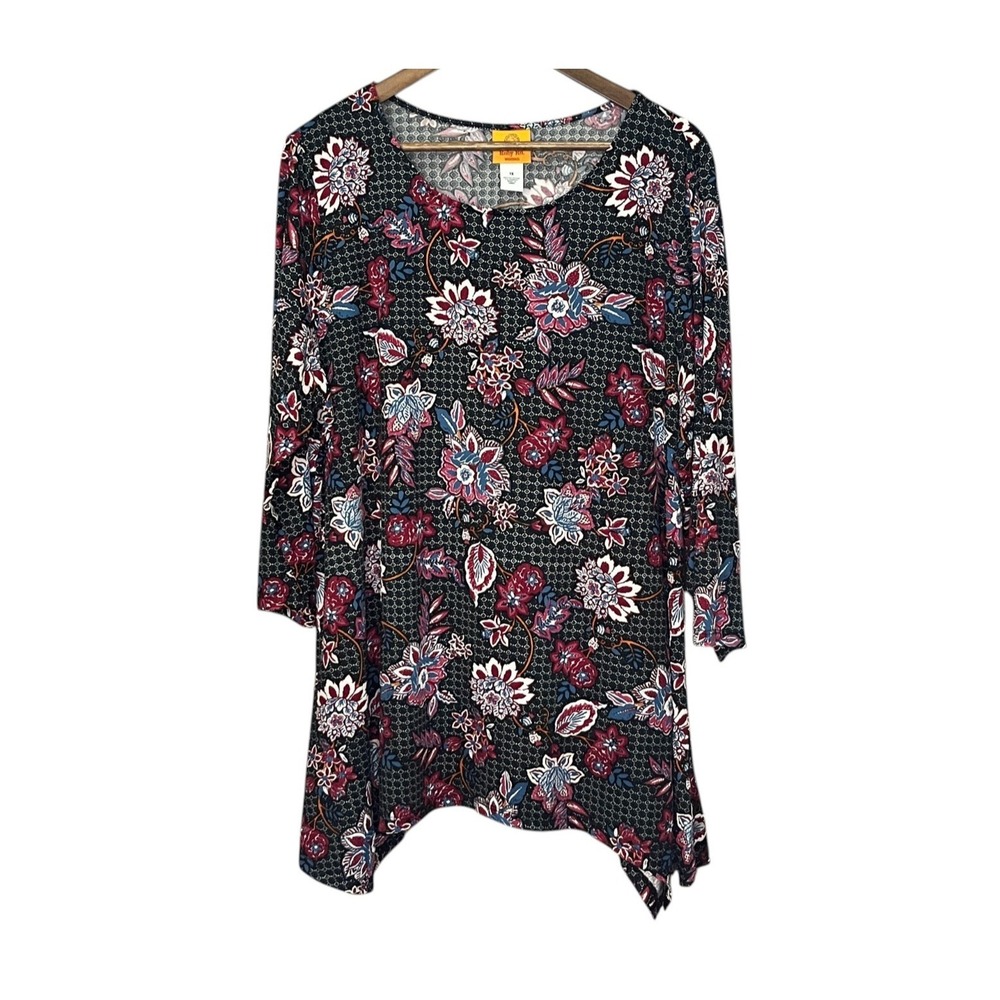 Ruby Rd. Woman Top Tunic L/S Floral Geometric Boho Office Dressy Whimsigoth 1X